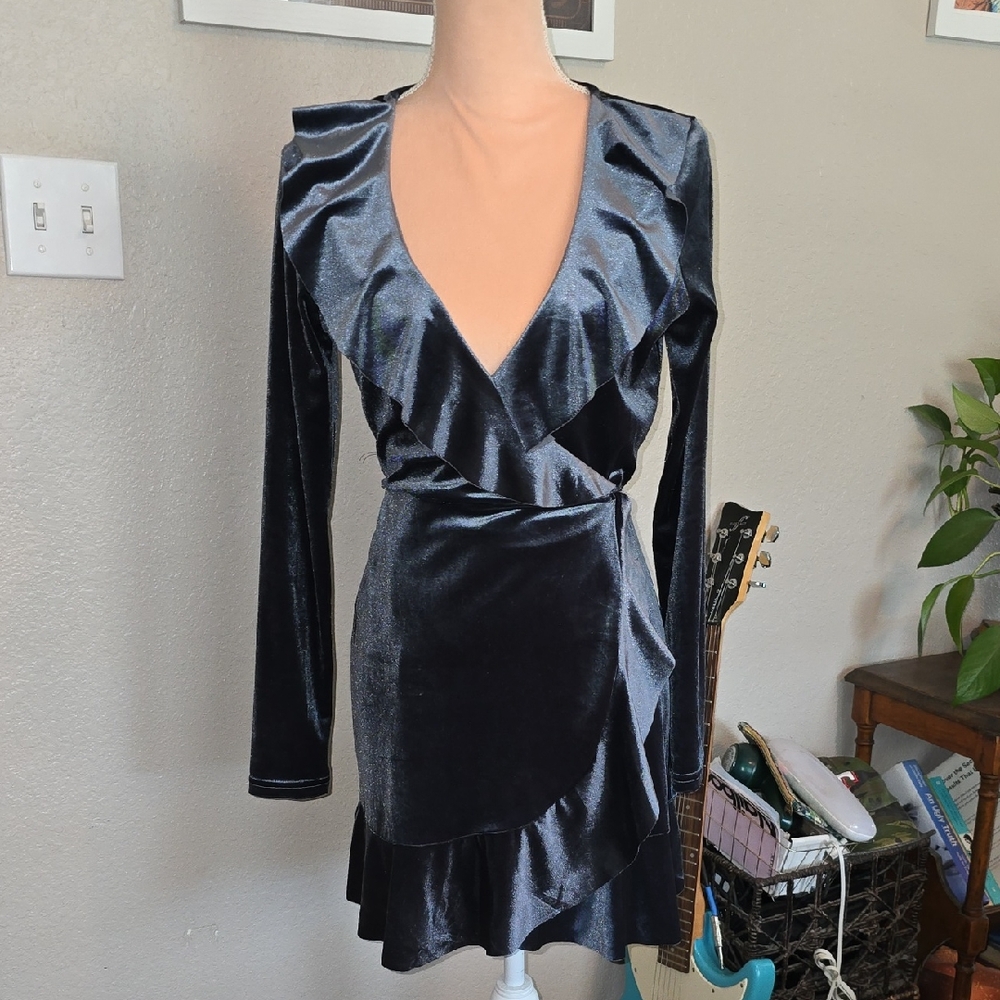 Cotton Candy LA Grayish Blue Suede Ruffle Dress Size Small